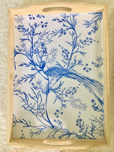 Blue & White Bird Serving Tray Cork Trivet