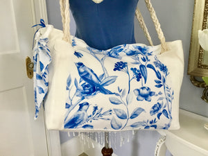 Bohemian Blue & White Toille Travel Tote