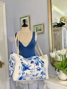 Bohemian Blue & White Toille Travel Tote
