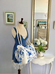 Bohemian Blue & White Toille Travel Tote