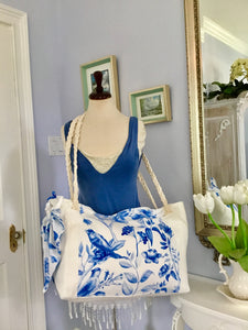 Bohemian Blue & White Toille Travel Tote