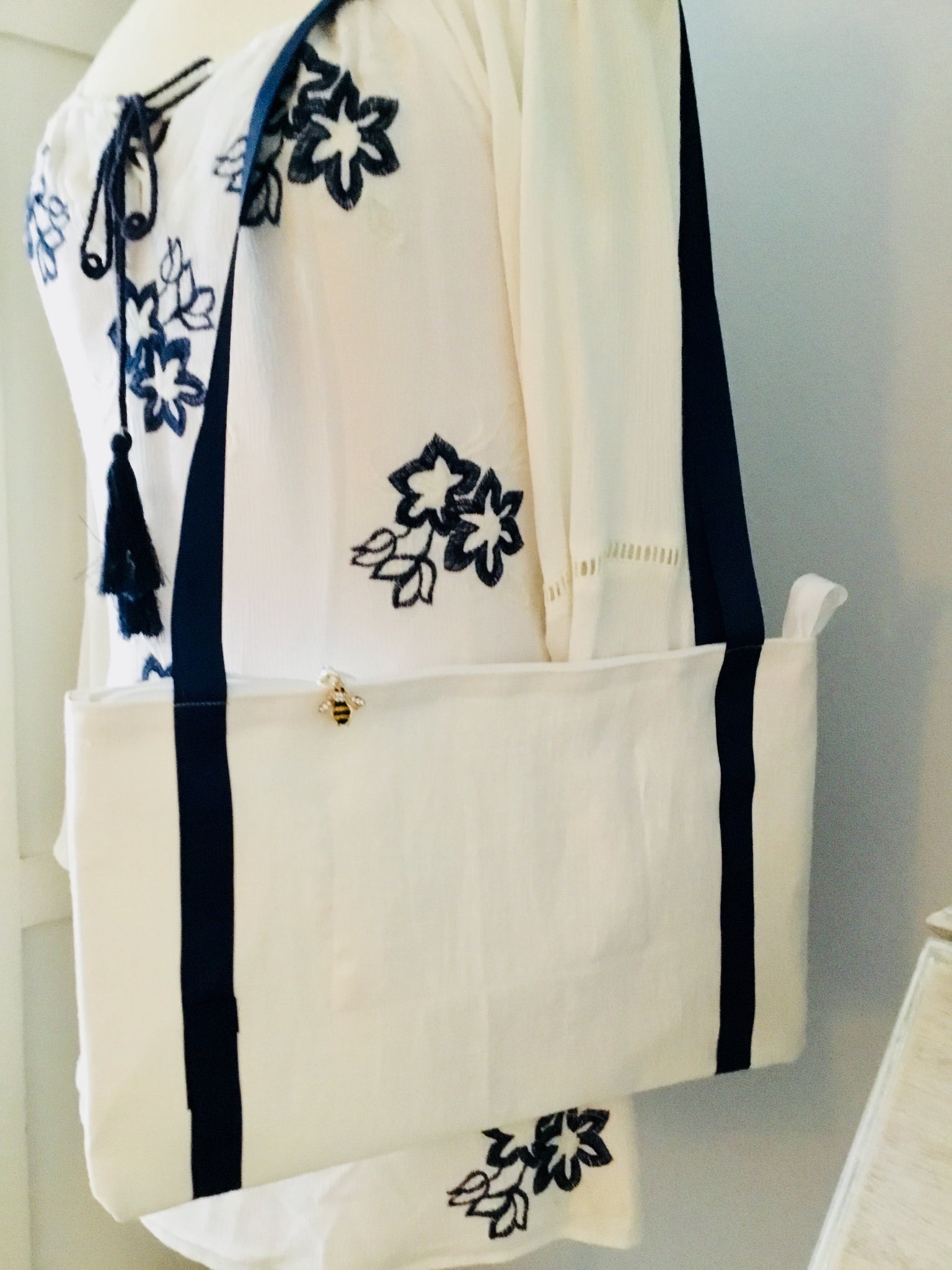 Blue & White French Coastal Purse Collection Honey Bee Maison Couture Blue & White French Coastal Purse Collection Honey Bee Maison Couture